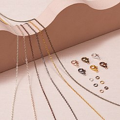 真鍮製アズキチェーン  ハンダ付け  スプールで  フラットオーバル  ミックスカラー  2.2x1.9x0.3mm  0.6x4mm丸カンに適合  6色  3m /カラー  18メートル/セット&nbsp;CHC-SZ0001-24