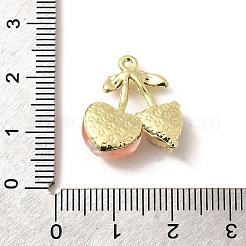 合金ペンダント  チェリー  樹脂＆ラインストーン付き  ラックめっき  鉛フリー＆カドミウムフリー＆ニッケルフリー  ゴールドカラー  ライトサーモン  19x17x6mm  穴：1mm&nbsp;FIND-H015-13G-01