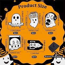 10個 5スタイルのゴーストと言葉、楽器、ラジオ、ヘッドセットのエナメルピン  衣服のバックパックのための電気泳動の黒い合金のブローチ  ホワイト  17.5~28.5x17~28.5x1.5~1.8mm  2個/スタイル&nbsp;JEWB-CP0001-08