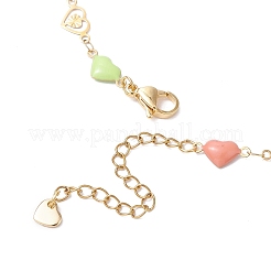 304 Stainless Steel Enamel Colorful Heart Link Chain Necklaces for Women&nbsp;NJEW-JN05165