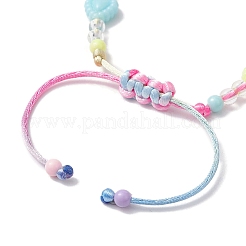 調節可能なキャンディーカラーハートアクリル編みビーズブレスレット（女の子用）  カラフル  内径：2-7/8インチ（7.25cm）&nbsp;BJEW-JB10221