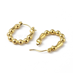 イオンプレーティング（IP）304ステンレススチールラウンドビーズフープピアス（女性用）  ゴールドカラー  23x19.5x3.5mm  ピン：0.6mm&nbsp;EJEW-I284-17G