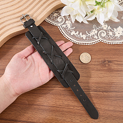男性用イミテーションレザーコードブレスレット  合金クラスプ付  プラチナ  ブラック  11.42インチ（29cm）&nbsp;BJEW-CL0001-55A