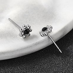 304ステンレススチールスタッドピアス  ラインストーン付き  花  ステンレス鋼色  6mm&nbsp;EJEW-F361-20P