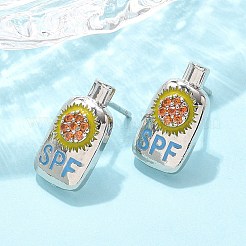 真鍮製マイクロパヴェキュービックジルコニアスタッドピアス  ラックめっき  長持ちメッキ  鉛フリー＆カドミウムフリー  ボトル  プラチナ  16x8.5mm&nbsp;EJEW-Q015-07P