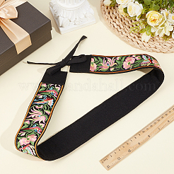 女性用エスニックコットンフラワー刺繍ウエストベルト  ブラック  1250mm&nbsp;AJEW-WH20098-123