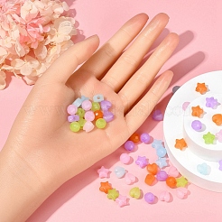 575個15スタイルイミテーションゼリーアクリルビーズ  スター＆ハート＆ラウンド  ミックスカラー  8~9x8~9.5x5.5~7.5mm  穴：1.6~2.5mm&nbsp;MACR-YW0001-79