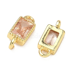 Brass Pave Cubic Zirconia Rectangle Connector Charms&nbsp;KK-P348-10G-04