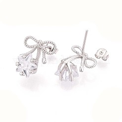 925 Sterling Silver Micro Pave Clear Cubic Zirconia Bowknot with Star Stud Earrings&nbsp;STER-N016-79P