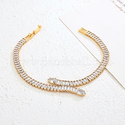 スネーク真鍮パヴェキュービックジルコニアリンクチェーンブレスレット  女性用テニスブレスレット  18KGP本金メッキ  透明  内径：7-1/4インチ（18.5cm）&nbsp;UA5889-4