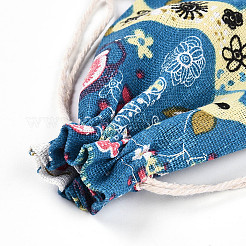 Flower Deer Printed Polycotton(Polyester Cotton) Packing Pouches Drawstring Bags&nbsp;ABAG-T004-10x14-37
