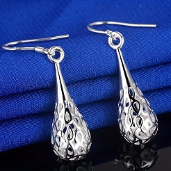 中空ティアドロップ合金ダングルイヤリング  プラチナ  45x13mm&nbsp;FS-WGBABE9-01