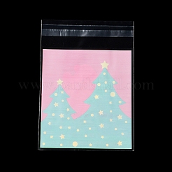 クリスマステーマのプラスチック耐熱皿バッグ  粘着式  チョコレート用  キャンディ  クッキー  正方形  レッド  130x100x0.2mm  約100個/袋&nbsp;OPP-Q004-03B