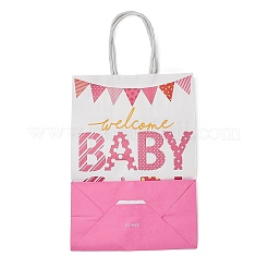 女の子のベビーシャワー用、持ち手付きのプリント入り紙製ギフトバッグ  長方形  ピンク  8x14.8x21cm&nbsp;CARB-F014-01B