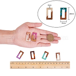 樹脂＆ウォールナットウッドペンダント  長方形  ミックスカラー  28x15x3mm  穴：2mm  6色  2個/カラー  12個/セット&nbsp;RESI-SZ0001-14