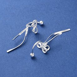 999 個の上質な銀製蝶結び耳栓ゲージ  銀  35x9.5mm&nbsp;EJEW-P296-18S