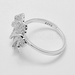 Adjustable 925 Sterling Silver Design Ring Mounts Fittings with Pearl Seat&nbsp;STER-K038-012P