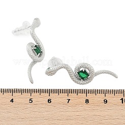 真鍮製マイクロパヴェキュービックジルコニアスタッドピアス  925つのスターリングシルバーピン付き  ヘビ  プラチナ  39x13mm&nbsp;EJEW-P301-18P