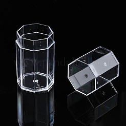 六角ポリスチレンビーズ貯蔵容器  ジュエリービーズ用小さなアクセサリー  透明  3.4x3.4x8.1cm  コンパートメント：3x3センチメートル&nbsp;CON-S043-040