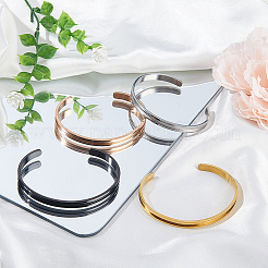 4Pcs 4 Colrs C-Shaped 201 Stainless Steel Grooved Cuff Bangles&nbsp;BJEW-SC0001-66