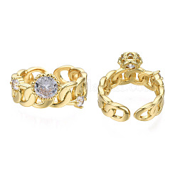 Cubic Zirconia Curb Chains Shape Open Cuff Ring&nbsp;RJEW-N037-026