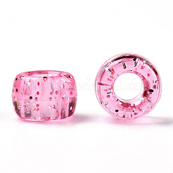 透明プラスチックビーズ  グリッターパウダー付き  バレル  ショッキングピンク  9x6mm  穴：3.8mm  約1900個/500g&nbsp;KY-T025-01-B07