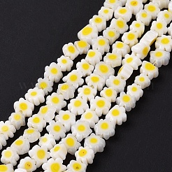手作りミッレフィオーリガラスビーズ連売り  花  きいろ  3.7~5.6x2.6mm  穴：1mm  約88~110個/連  15.75''（40センチメートル）&nbsp;LAMP-J035-4mm-74