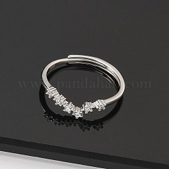 星座ロジウムメッキ 925 スターリングシルバー マイクロパヴェ クリアキュービックジルコニア 調節可能な女性用リング  魚座  4.5mm  内径：16mm&nbsp;RJEW-P130-01P-D