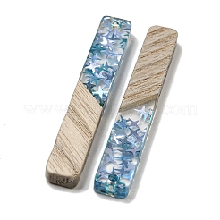 ウッドペンダント  樹脂と金箔  長方形  ディープスカイブルー  52x7.5x4mm  穴：2mm&nbsp;FIND-B042-06A