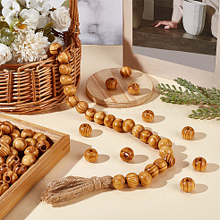 120Pcs Pinewood Large Hole European Beads&nbsp;WOOD-OC0003-81B
