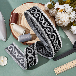 アイロン接着/縫い付けポリエステル刺繍フラワーリボン  洋服アクセサリー  銀  1-7/8インチ（48mm）  約4.16ヤード（3.8m）/ロール&nbsp;OCOR-WH0078-178A-01
