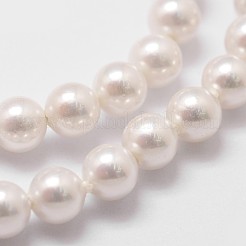 シェルパールビーズ連売り  グレードA  ラウンド  ホワイト  4mm  穴：1mm  約95個/連  16インチ&nbsp;BSHE-L025-01-4mm