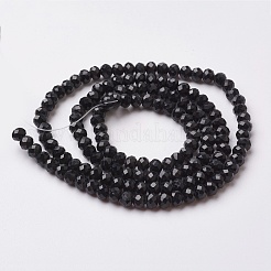 多面カット模造ヒスイのガラスビーズ連売り  ロンデル  ブラック  4x3mm  穴：0.8~1mm  約105~110個/連  38~39cm&nbsp;EGLA-F124-NC03