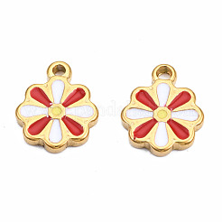 304ステンレススチールチャーム  エナメル  花  ゴールドカラー  ミックスカラー  12.5x10x2mm  穴：1.5mm&nbsp;STAS-S080-046G-NR