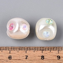 ABSプラスチックパール調ビーズ  天然石風  ナゲット  ラインストーン付き  乳白色  14~15x13x12.5mm  穴：2mm&nbsp;SACR-T017-77A