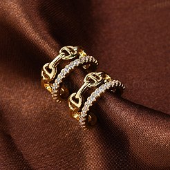 Rack Plating Brass Micro Pave Clear Cubic Zirconia Cuff Earrings&nbsp;EJEW-H147-03G