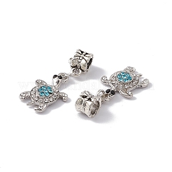 亀合金ラインストーンヨーロッパのダングルチャーム  大穴ペンダント  アンティークシルバー  アクアマリン  35mm  カメ: 21x14x3.5mm穴: 4.5mm&nbsp;ALRI-E002-01AS-06