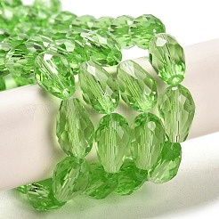 ガラスビーズ連売り  多面カット  ティアドロップ  ライムグリーン  12x8mm  穴：1mm  約56~58個/連  25~27インチ&nbsp;X-EGLA-E010-8x12mm-14