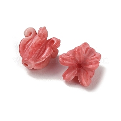 合成サンゴ刻まれたビーズ  染め  花  クリムゾン  11.5~12.5x12mm  穴：1.2~1.4mm&nbsp;BSHE-P034-01C