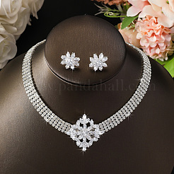 Alloy Micro Pave Cubic Zirconia Chain Neckalces & Studs Earrings Sets&nbsp;WGE92C8-01