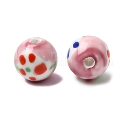 手作りの陶器ビーズ  手描きの陶器ビーズ  花模様の丸  ミックスカラー  12.5mm  穴：2~2.5mm&nbsp;PORC-A034-03