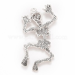 ハロウィーンチベットスタイル合金ペンダント  スケルトン  アンティークシルバー  49x27x3.5mm  穴：2mm&nbsp;FIND-B007-01AS