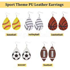 8 Pairs 8 Style PU Imitation Leather Teardrop with Sport Theme Pattern Dangle Earrings&nbsp;EJEW-AN0001-79