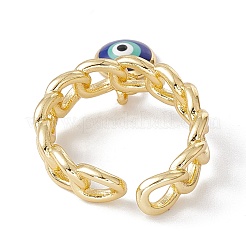Enamel Evil Eye Charm Open Cuff Ring with Enamel&nbsp;RJEW-I086-06G-04