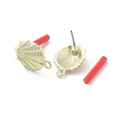 ラックメッキ金合金スタッドピアスパーツ  ループと304ステンレススチールピン付き  カドミウムフリー＆ニッケルフリー＆鉛フリー  シェル形状  18x13mm  穴：1.6mm  ピン：0.7x11mm&nbsp;EJEW-B036-01G-03
