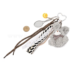 Polyester Rope & Alloy Tennis Racket & Plush Rabbit Pendant Decorations&nbsp;HJEW-JM04385-03