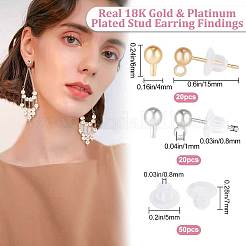 40Pcs 2 Style Brass Ball Stud Earring Post&nbsp;KK-BBC0003-73