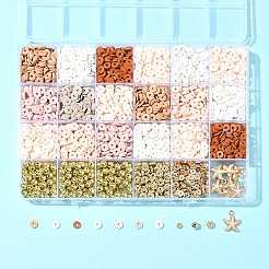 ボヘミアンスタイルのDIYディスク/フラットラウンドハンドメイドポリマークレイ＆CCBプラスチックビーズ＆合金エナメルペンダントジュエリー作成キット  ミックスカラー  6~18.5x1~3mm  穴：2~2.5mm&nbsp;DIY-FS0007-75