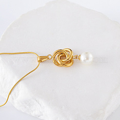 3Pcs Stainless Steel Minimalist Floral Twist with White Round Pendant Necklaces for Women&nbsp;KC6984