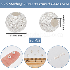ラウンド26個、スターリングシルバーのテクスチャビーズ925個  銀  4mm  穴：1.2mm&nbsp;STER-CN0001-36